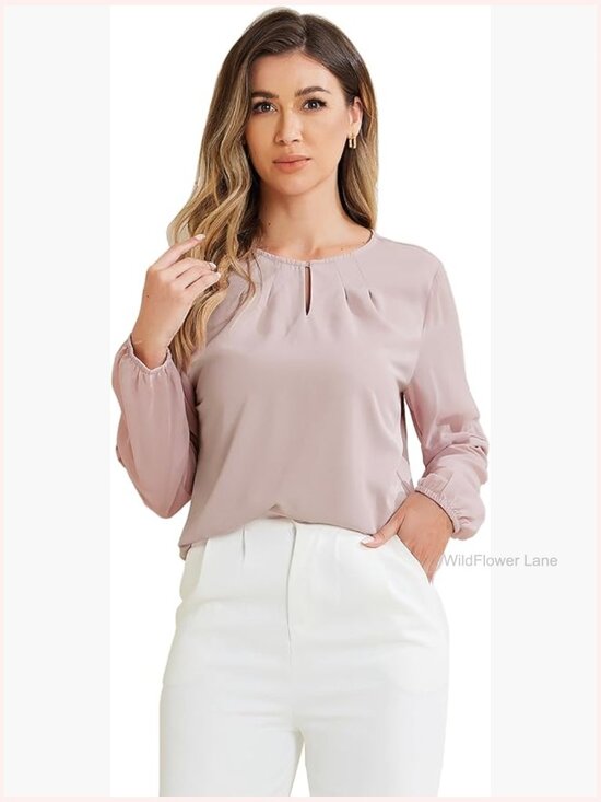 Tops - Keyhole Neck Long Sleeve Blouse Work Shirt Dressy Casual Business Top